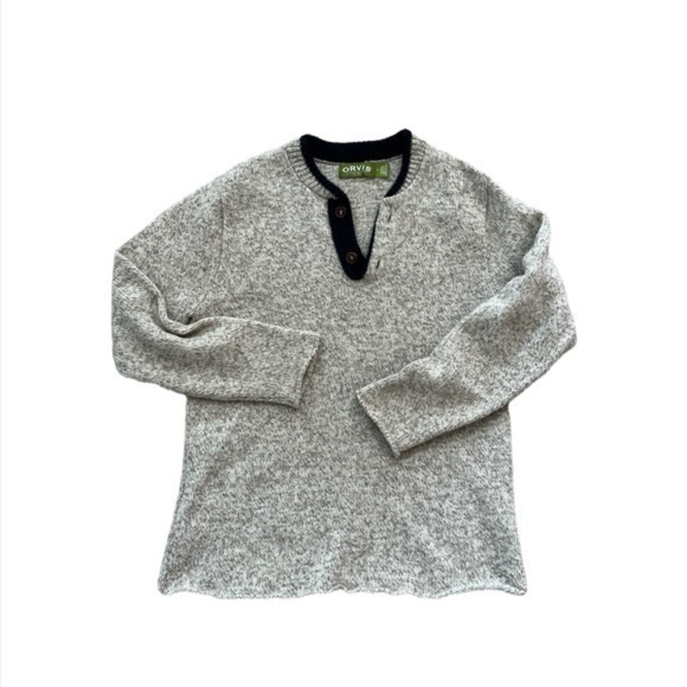 Orvis Gray Wool Two Button Sweater Pullover - image 2